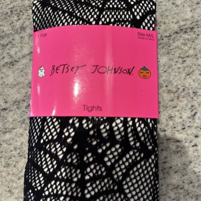 NEW Betsey Johnson Black Web Tights Women Spider Web Fishnet Size M/L